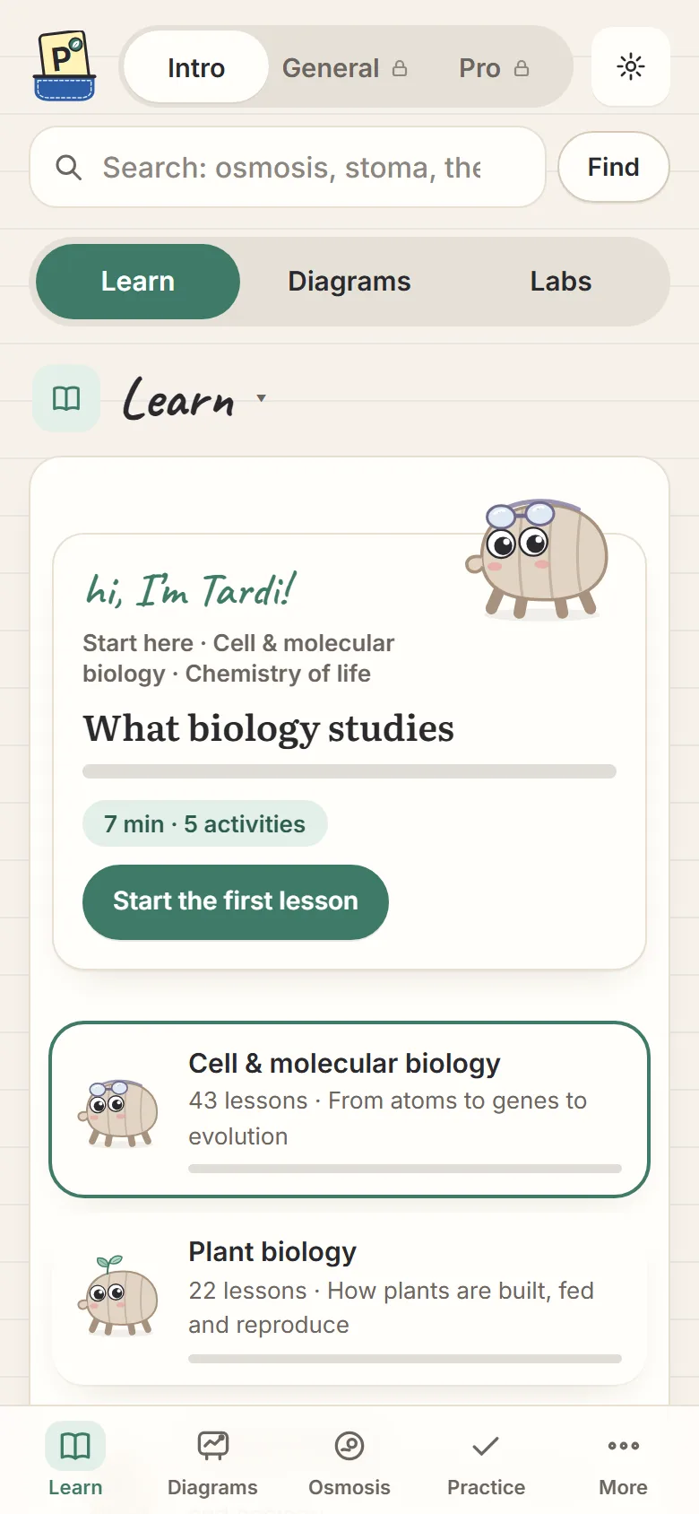 Biology Learn: Tardi the tardigrade introduces the first lesson